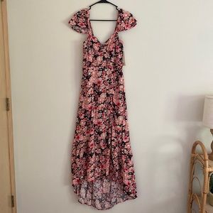 Rewind Black and Pink Floral Midi Dress